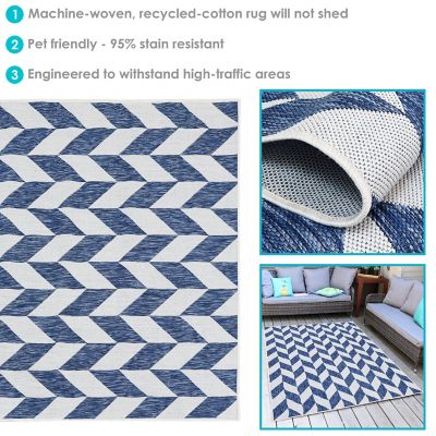 Image showing  Geometric Affinity Outdoor Patio Area Rug in Steel Blue - 5 x 7 ft.