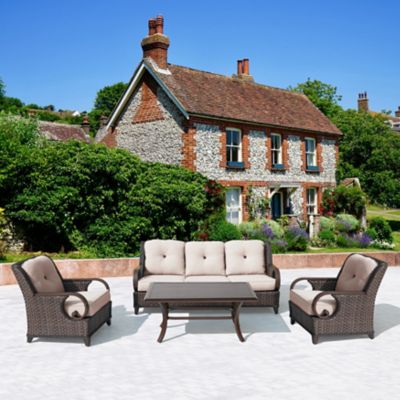 Nuu Garden Patio 4-Piece Wicker and Aluminum Conversation Set with Coffee Table