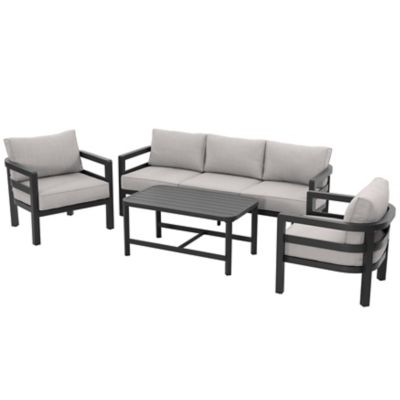 Image showing  Outdoor 4 pc. Aluminum Sofa Set with Thick Zippered Cushions