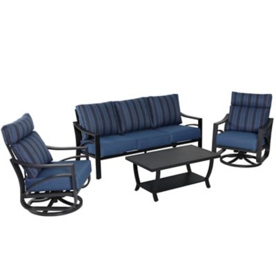 Image showing  Patio Time 4 pc. Sofa Set with Zippered Cushions, Blue Stripe