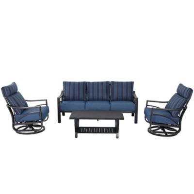 Image showing  Patio Time 4 pc. Sofa Set with Zippered Cushions, Blue Stripe