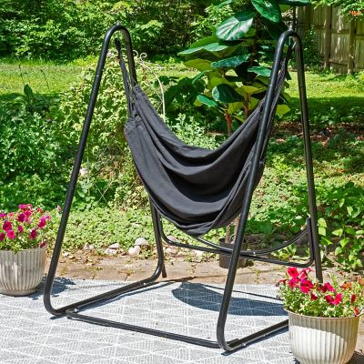 Image showing  Hanging Hammock Chair with Steel A-Shaped Stand - Black