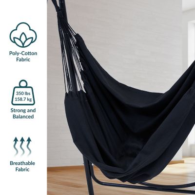 Image showing  Hanging Hammock Chair with Steel A-Shaped Stand - Black