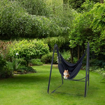 Image showing  Hanging Hammock Chair with Steel A-Shaped Stand - Black