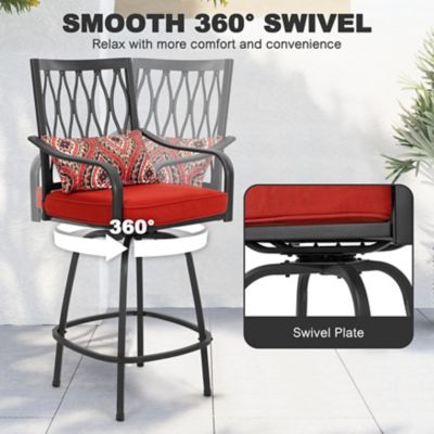 Image showing  Patio Swivel Bar Stool Set of 2 with Red Cushions