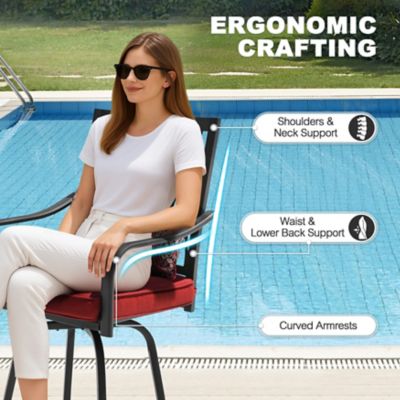 Image showing  Patio Swivel Bar Stool Set of 2 with Red Cushions