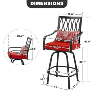 Image showing 6 th Nuu Garden Patio Swivel Bar Stool Set of 2 with Red Cushions