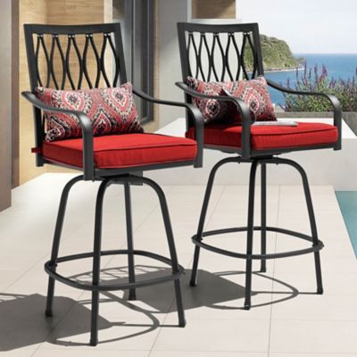 Image showing 7 th Nuu Garden Patio Swivel Bar Stool Set of 2 with Red Cushions
