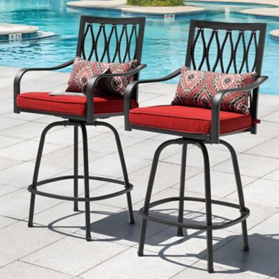 Image showing 8 th Nuu Garden Patio Swivel Bar Stool Set of 2 with Red Cushions