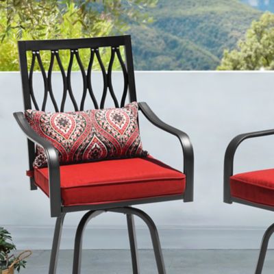 Image showing 9 th Nuu Garden Patio Swivel Bar Stool Set of 2 with Red Cushions