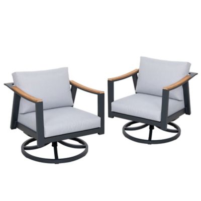 Nuu Garden Outdoor 2-Piece Swivel Rocking Chairs with 4 in. Gray Zippered Cushions