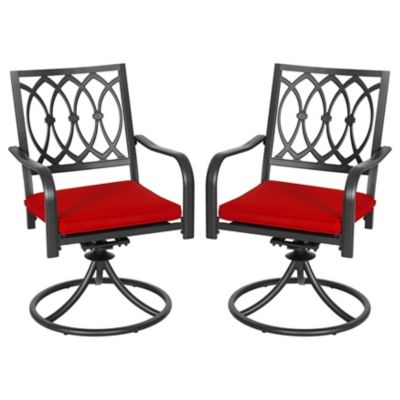 Image showing  Outdoor 2 pc. Swivel Dining Chairs with Red Cushions