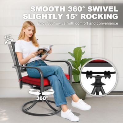 Image showing  Outdoor 2 pc. Swivel Dining Chairs with Red Cushions