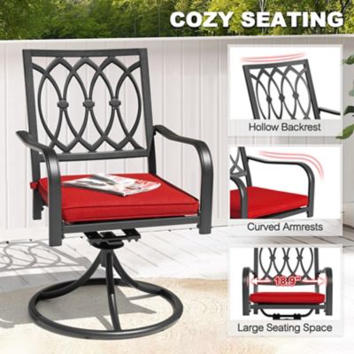 Image showing  Outdoor 2 pc. Swivel Dining Chairs with Red Cushions