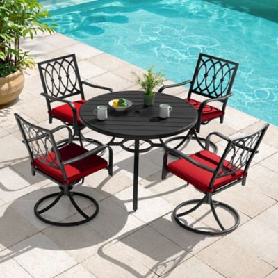 Nuu Garden 5 pc. Metal Outdoor Dining Set with Umbrella Hole and 4 Swivel Chairs