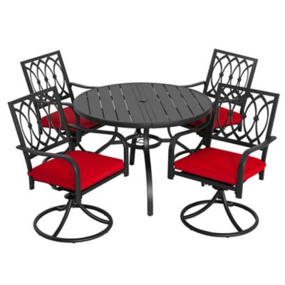 Image showing  5 pc. Metal Outdoor Dining Set with Umbrella Hole and 4 Swivel Chairs