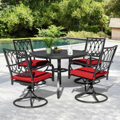 Image showing 8 th Nuu Garden 5 pc. Metal Outdoor Dining Set with Umbrella Hole and 4 Swivel Chairs