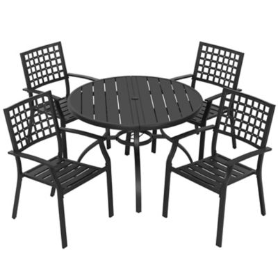 Image showing  Outdoor 5-Piece Metal Patio Dining Set with Umbrella Hole, Stackable Chairs
