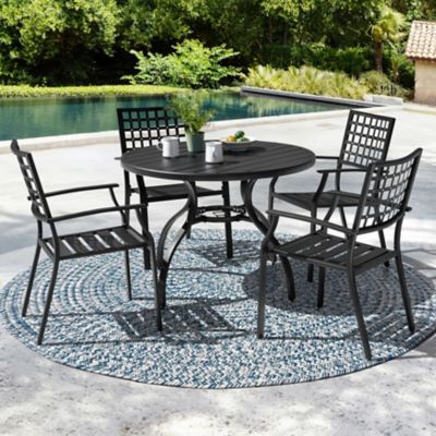 Image showing 8 th Nuu Garden Outdoor 5-Piece Metal Patio Dining Set with Umbrella Hole, Stackable Chairs
