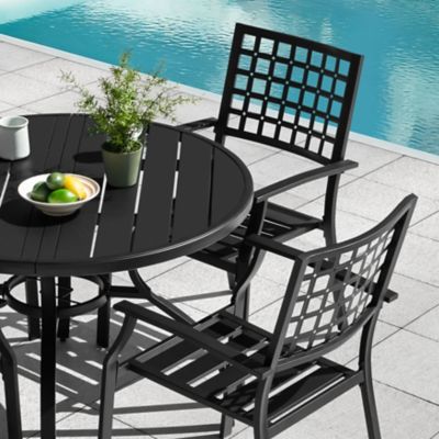 Image showing 9 th Nuu Garden Outdoor 5-Piece Metal Patio Dining Set with Umbrella Hole, Stackable Chairs