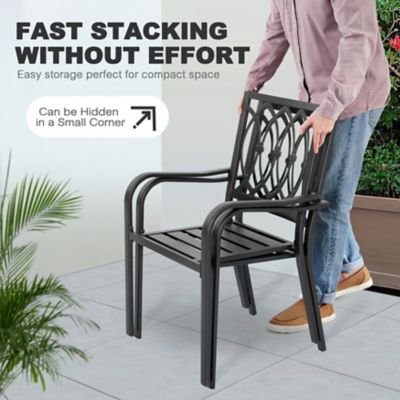 Image showing  7 pc. Metal Patio Dining Set with Umbrella Hole and 6 Stackable Chairs