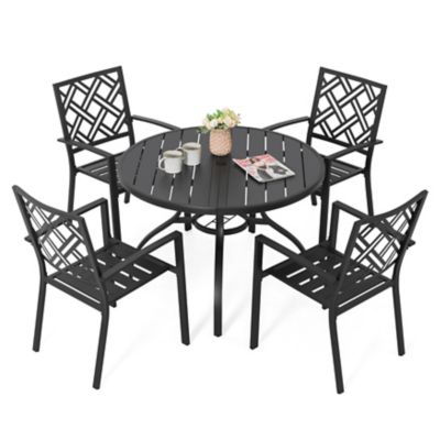 Image showing  5 pc. Metal Patio Dining Set with Umbrella Hole, Stackable Design