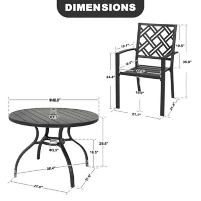Image showing 6 th Nuu Garden 5 pc. Metal Patio Dining Set with Umbrella Hole, Stackable Design