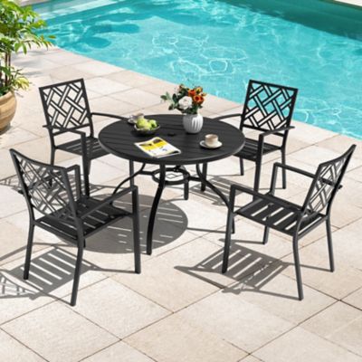 Image showing 8 th Nuu Garden 5 pc. Metal Patio Dining Set with Umbrella Hole, Stackable Design