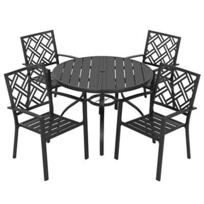 Image showing 9 th Nuu Garden 5 pc. Metal Patio Dining Set with Umbrella Hole, Stackable Design