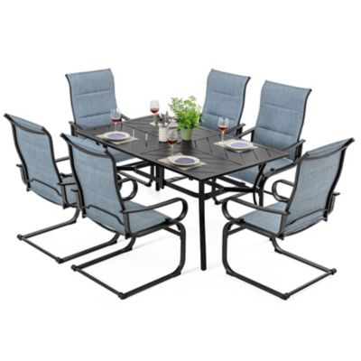 Image showing  Patio 7 pc. Padded Textilene Metal Dining Set with Umbrella Hole