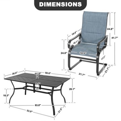 Image showing 5 th Nuu Garden Patio 7 pc. Padded Textilene Metal Dining Set with Umbrella Hole