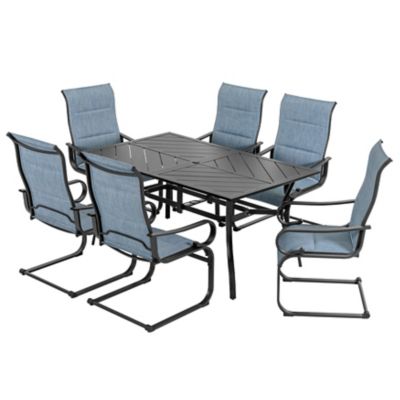 Image showing 9 th Nuu Garden Patio 7 pc. Padded Textilene Metal Dining Set with Umbrella Hole
