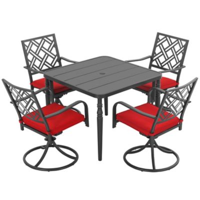 Image showing  5 pc. Patio Dining Set with Umbrella Hole and Swivel Chairs