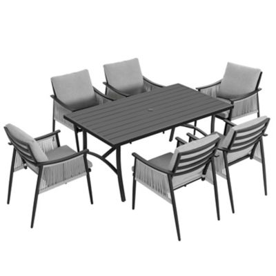 Image showing  7 pc. Aluminum and Textilene Rope Patio Dining Set with Umbrella Hole