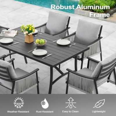 Image showing  7 pc. Aluminum and Textilene Rope Patio Dining Set with Umbrella Hole