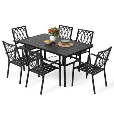 Image showing  7-Piece Metal Outdoor Dining Set with Umbrella Hole and 6 Stackable Chairs
