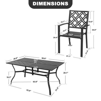 Image showing 5 th Nuu Garden 7 pc. Metal Rectangle Patio Dining Set with Umbrella Hole, Stackable Design