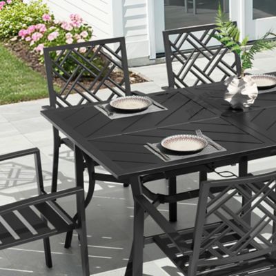Image showing 9 th Nuu Garden 7 pc. Metal Rectangle Patio Dining Set with Umbrella Hole, Stackable Design