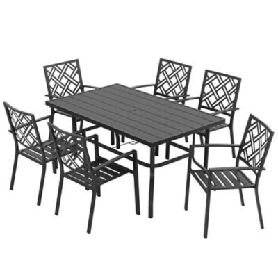 Image showing  7 pc. Metal Patio Dining Set with Umbrella Hole and Stackable Chairs