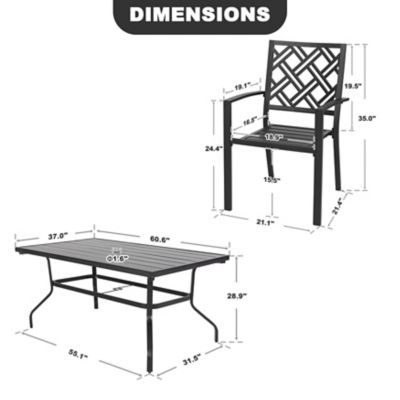 Image showing 5 th Nuu Garden 7 pc. Metal Patio Dining Set with Umbrella Hole and Stackable Chairs
