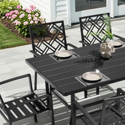 Image showing 9 th Nuu Garden 7 pc. Metal Patio Dining Set with Umbrella Hole and Stackable Chairs