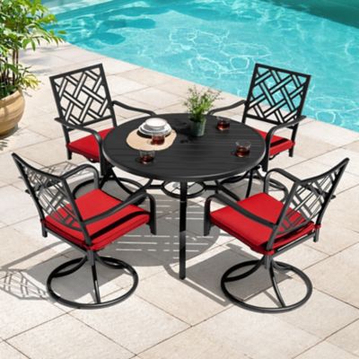 Nuu Garden 5 pc. Metal Patio Dining Set with Umbrella Hole and Swivel Chairs
