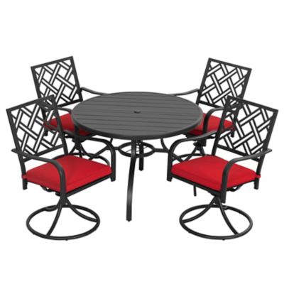 Image showing  5 pc. Metal Patio Dining Set with Umbrella Hole and Swivel Chairs