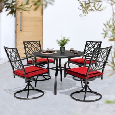 Image showing 9 th Nuu Garden 5 pc. Metal Patio Dining Set with Umbrella Hole and Swivel Chairs