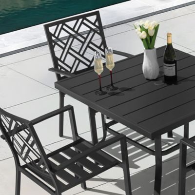 Image showing 9 th Nuu Garden Patio 5 pc. Dining Set with Umbrella Hole and 4 Stackable Chairs