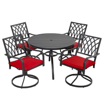 Image showing  5 pc. Patio Dining Set with Umbrella Hole and Zippered Cushions