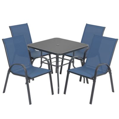 Image showing  5 pc. Outdoor Dining Set, Textilene Stackable Chairs and Umbrella Hole