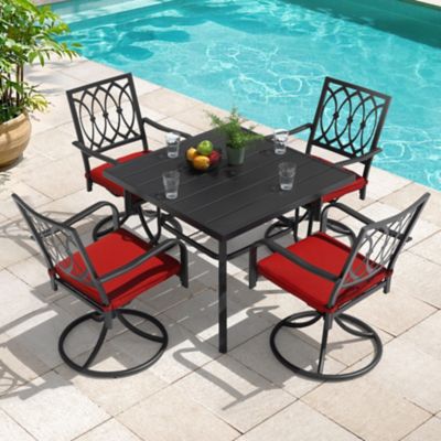 Nuu Garden 5 pc. Metal Outdoor Dining Set with Umbrella Hole and 4 Swivel Chairs