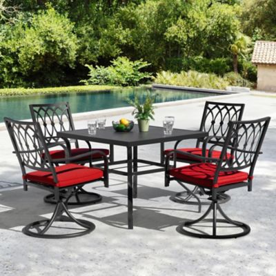 Image showing 9 th Nuu Garden 5 pc. Metal Outdoor Dining Set with Umbrella Hole and 4 Swivel Chairs