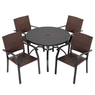 Image showing  5 pc. Patio Dining Set with Umbrella Hole, 4 Wicker Chairs